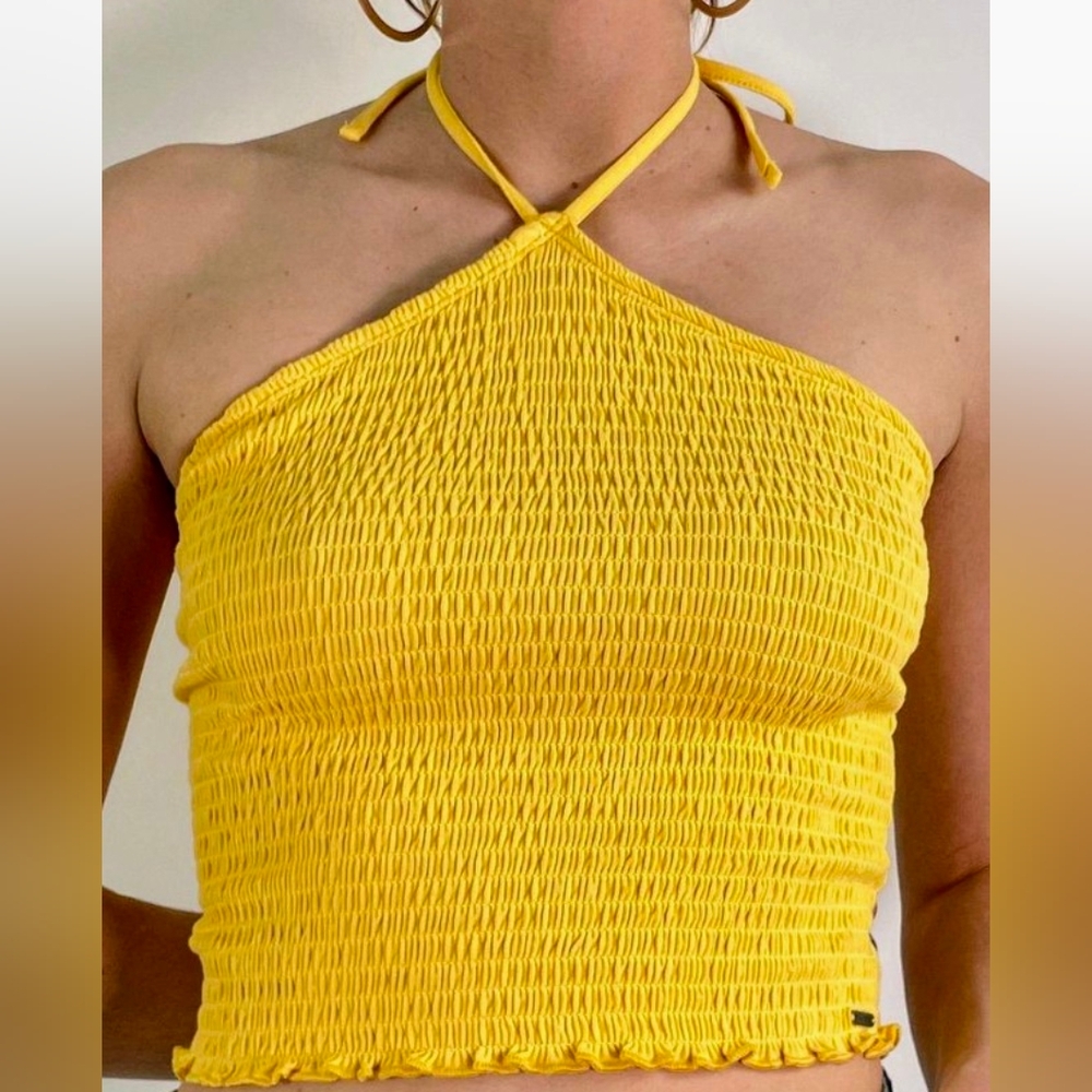 Hollister Bright Yellow Cropped Halter Tube Top sz S Festival Season